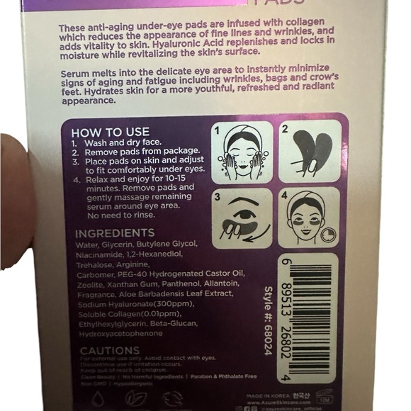 Azure Under Eye Pads Bundle of 4 Hyaluronic Acid Hemp & Collagen Vit C 20 pairs - Picture 10 of 10